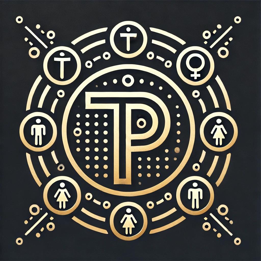 A sleek, modern logo featuring the TechLabs initials surrounded by Braille dots and male and female figures in a futuristic design.